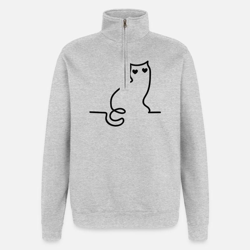 Katze - Quarter-Zip-Sweatshirt - Grau meliert