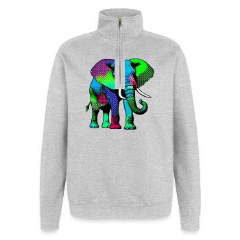 Éléphant - Sweat à zip 1/4 - gris chiné - Devant - AI Model Female 172 light (172cm) & AI Model Male 178 dark (178cm)