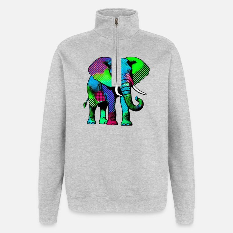 Éléphant - Sweat à zip 1/4 - gris chiné