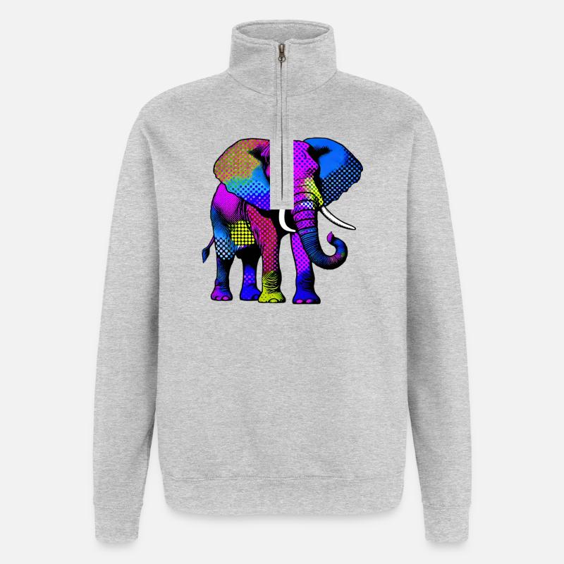 Éléphant - Sweat à zip 1/4 - gris chiné