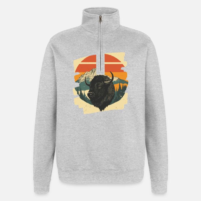 Bison Rétro - Sweat à zip 1/4 - gris chiné