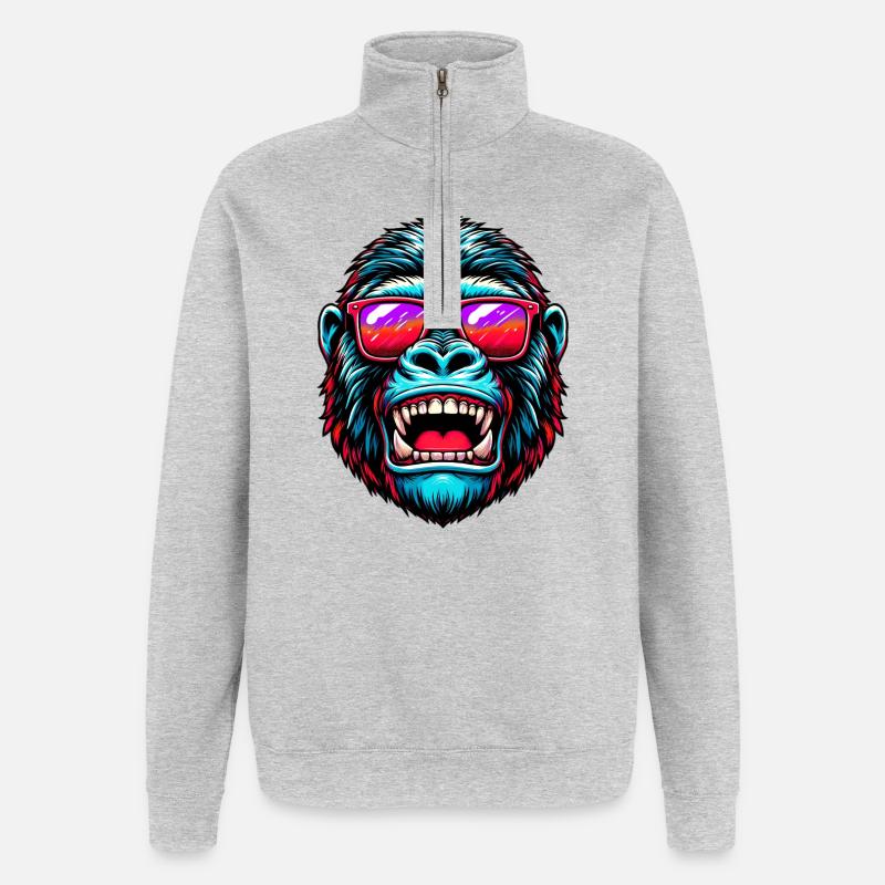 Gorillas mit Sonnenbrille - Quarter-Zip-Sweatshirt - Grau meliert