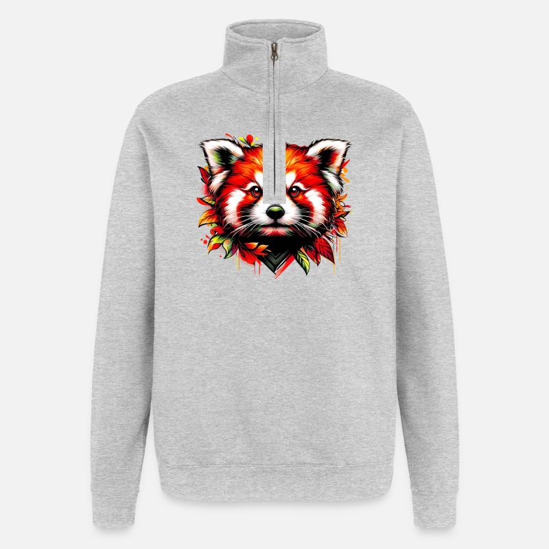Kleiner Panda - Quarter-Zip-Sweatshirt - Grau meliert