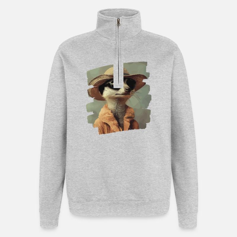 Suricate Rétro - Sweat à zip 1/4 - gris chiné