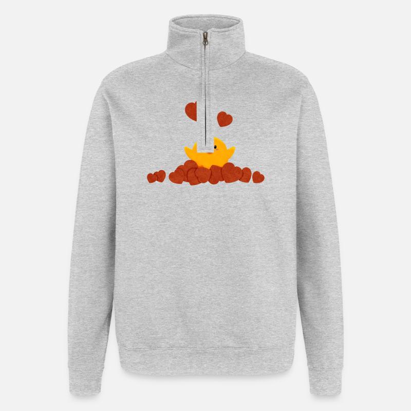 Petit canard entouré de cœurs - Sweat à zip 1/4 - gris chiné