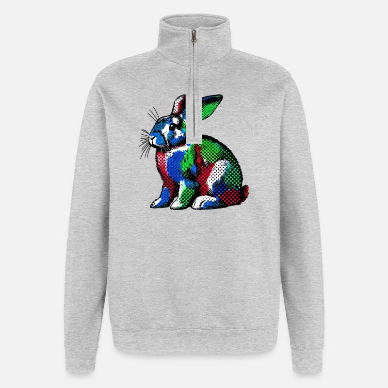 Lapin - Sweat à zip 1/4 - gris chiné