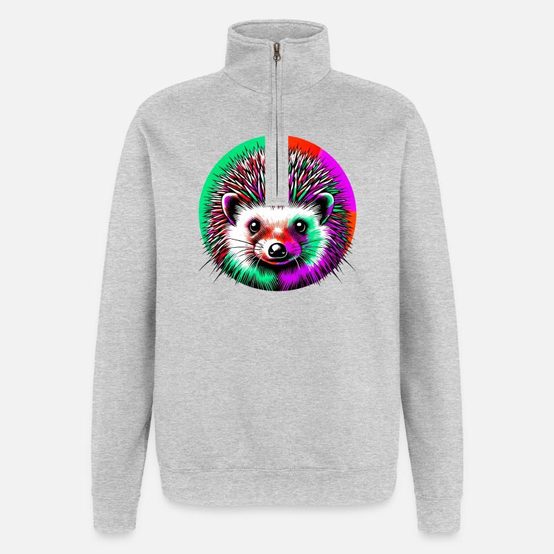 Hérisson - Sweat à zip 1/4 - gris chiné