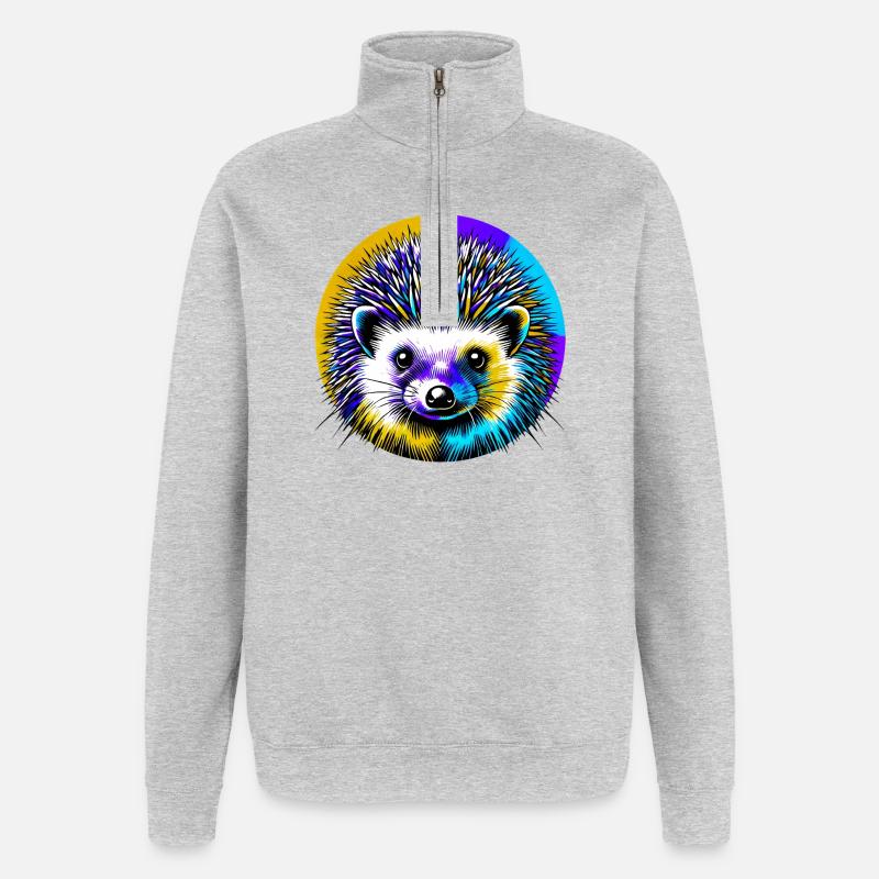 Hérisson - Sweat à zip 1/4 - gris chiné