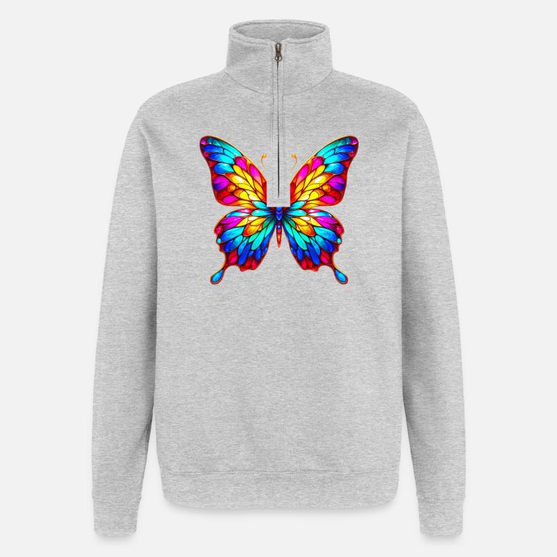 Schmetterling - Quarter-Zip-Sweatshirt - Grau meliert