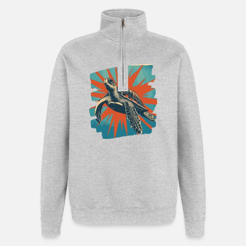 Tortue de mer rétro - Sweat à zip 1/4 - gris chiné