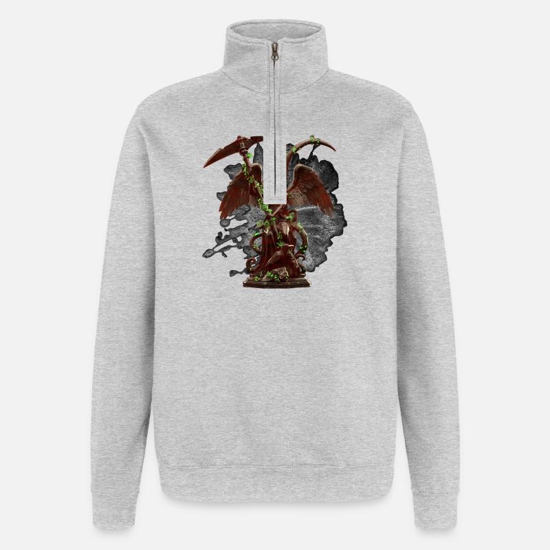 Engelstatue, Ranken, gothic design - Quarter-Zip-Sweatshirt - Grau meliert