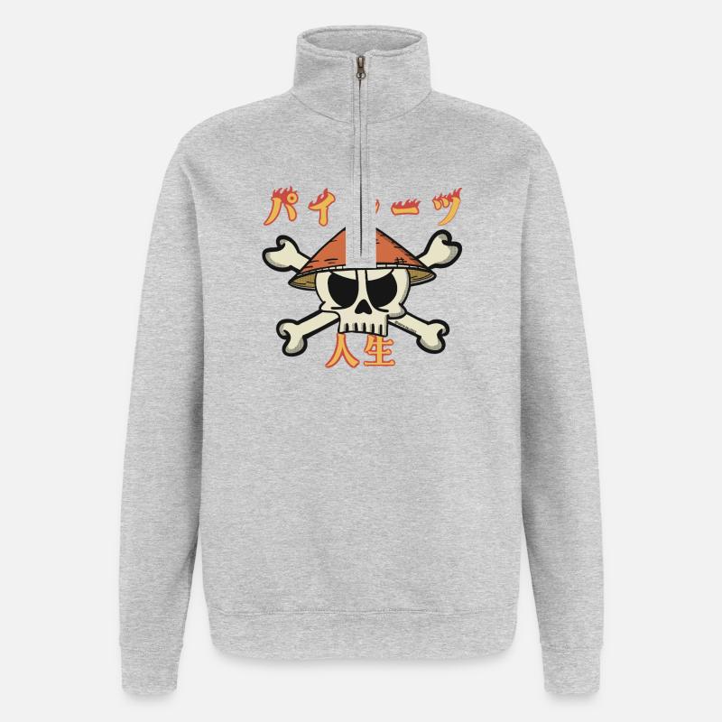 Une vie de pirate (en japonais) - Sweat à zip 1/4 - gris chiné