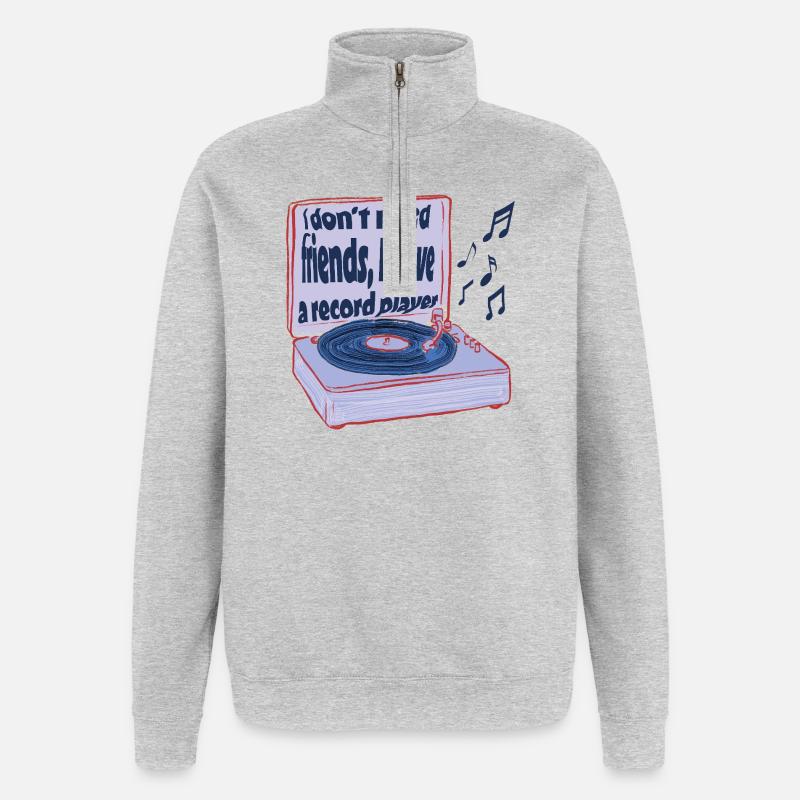 Turntables instead of friends – music is enough - Quarter-Zip Sweatshirt - heather grey