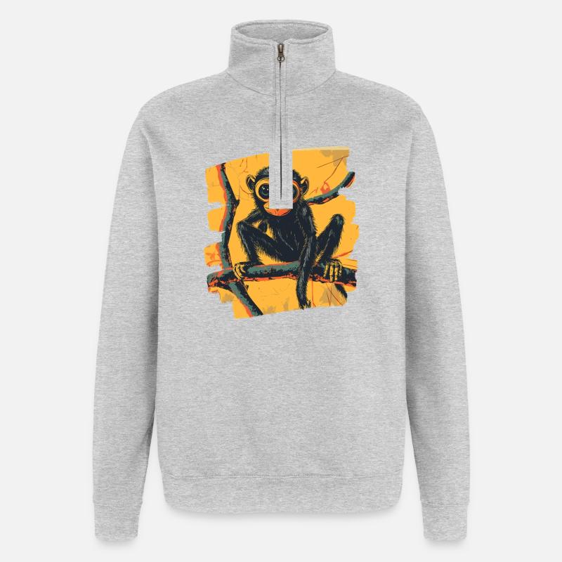 Spinnenaffe Retro - Quarter-Zip-Sweatshirt - Grau meliert
