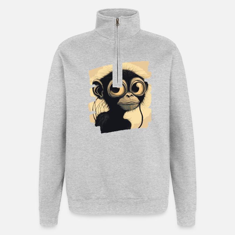 Singe - Sweat à zip 1/4 - gris chiné