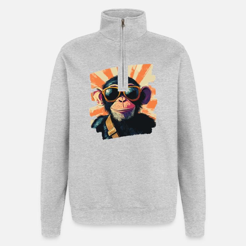 Singe - Sweat à zip 1/4 - gris chiné