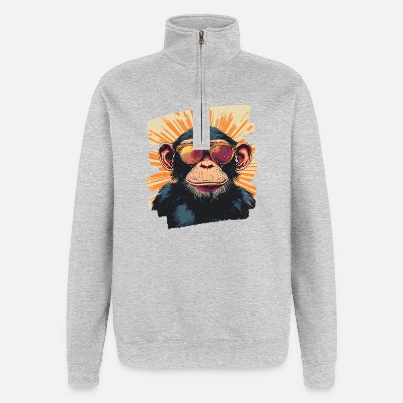 Affe Retro - Quarter-Zip-Sweatshirt - Grau meliert