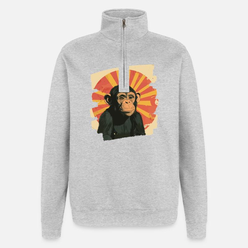 Monkey Retro - Quarter-Zip Sweatshirt - heather grey