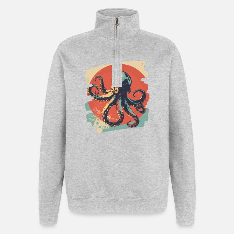 Pieuvre Octopus Rétro - Sweat à zip 1/4 - gris chiné