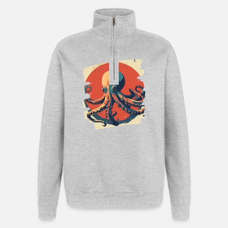 Pieuvre Pieuvre - Sweat à zip 1/4 - gris chiné