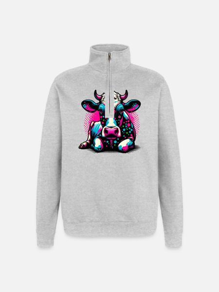 Cow - Quarter-Zip Sweatshirt - heather grey