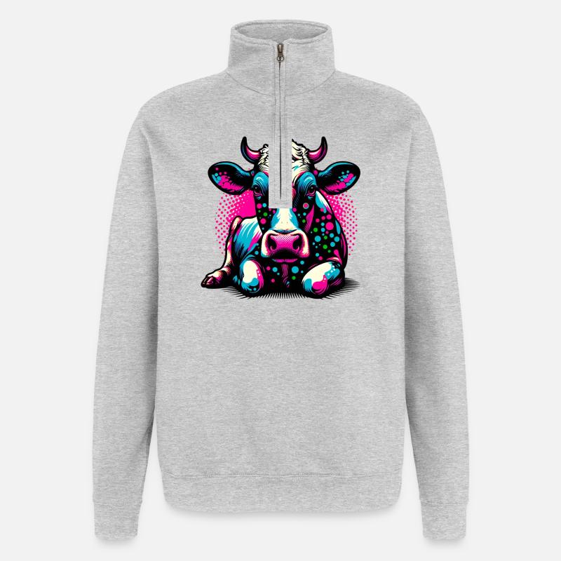 Vache - Sweat à zip 1/4 - gris chiné