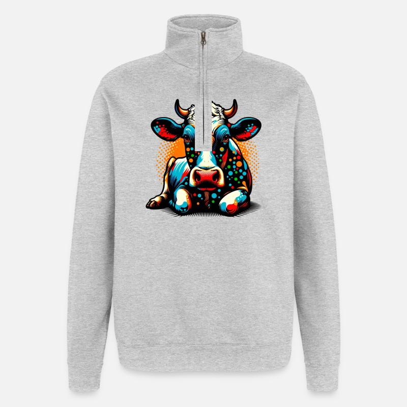 Vache - Sweat à zip 1/4 - gris chiné