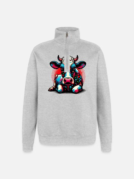 Cow - Quarter-Zip Sweatshirt - heather grey