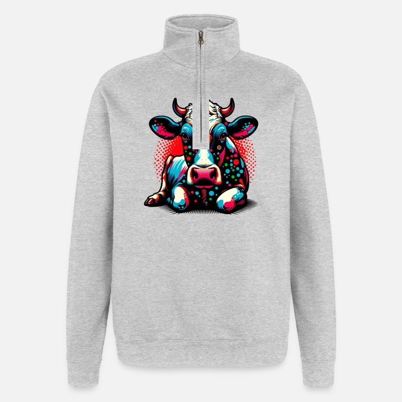 Vache - Sweat à zip 1/4 - gris chiné