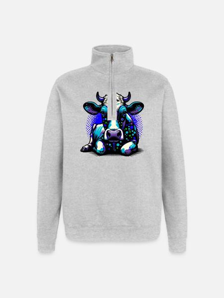 Vache - Sweat à zip 1/4 - gris chiné
