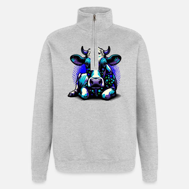 Cow - Quarter-Zip Sweatshirt - heather grey