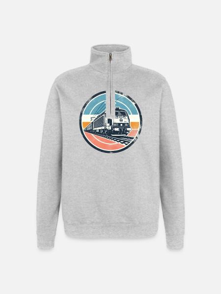 E-Lok mit Güterzug - Quarter-Zip-Sweatshirt - Grau meliert