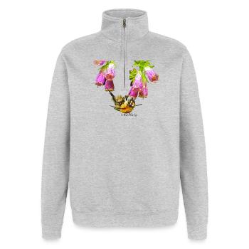 Mosaïque d’abeilles avec effet réaliste - Sweat à zip 1/4 - gris chiné - Devant - AI Model Female 172 light (172cm) & AI Model Male 178 dark (178cm)