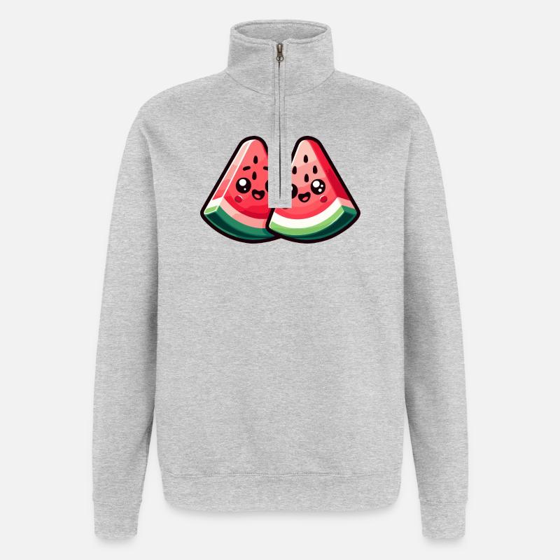 Design melon sucré - Sweat à zip 1/4 - gris chiné