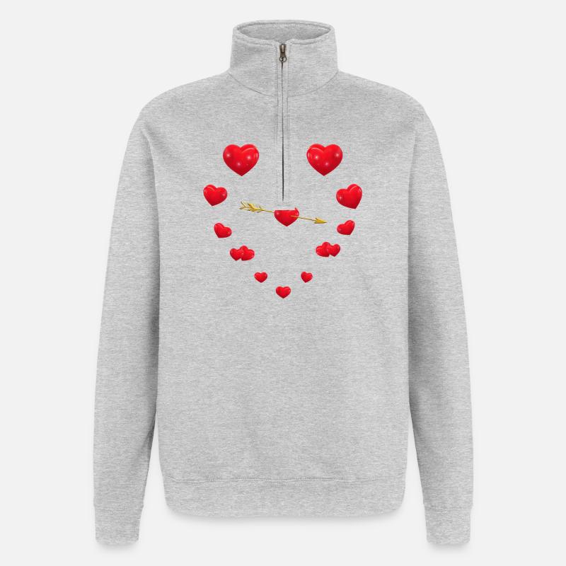 Conception de coeur aimant avec flèche - Sweat à zip 1/4 - gris chiné