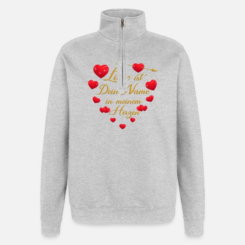 Romantisches Herz-Design - Liebe ist dein Name - Quarter-Zip-Sweatshirt - Grau meliert
