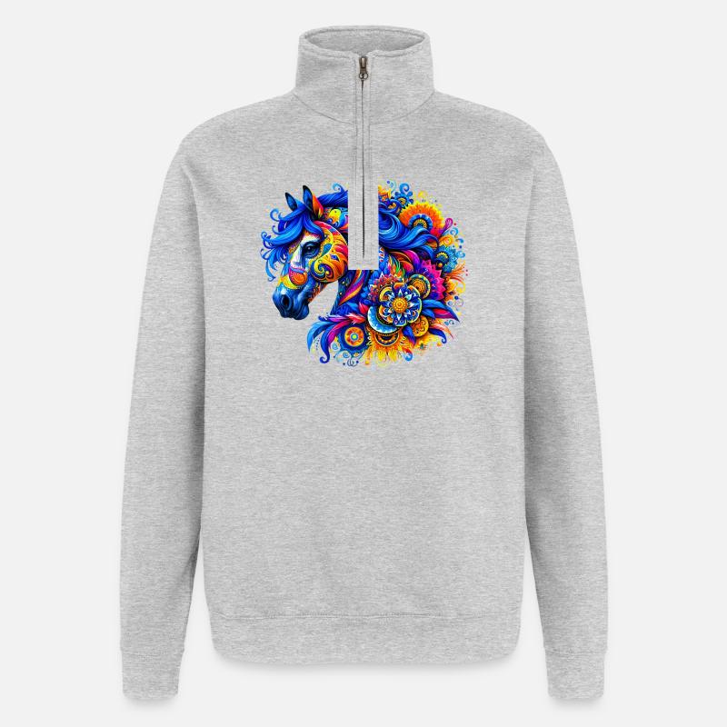 Cheval - Sweat à zip 1/4 - gris chiné