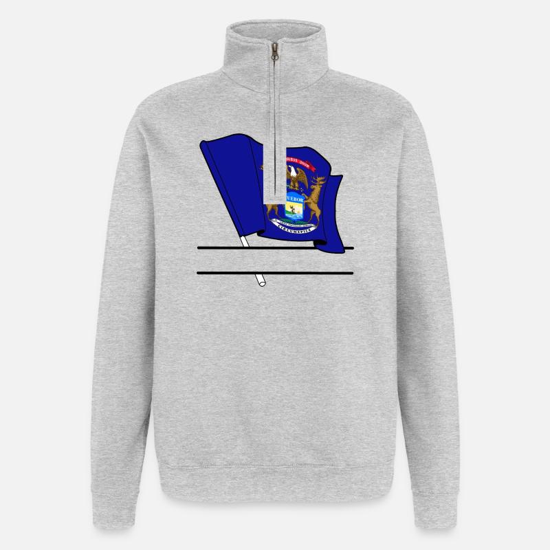 Bannière de texte Flag Michigan - Sweat à zip 1/4 - gris chiné