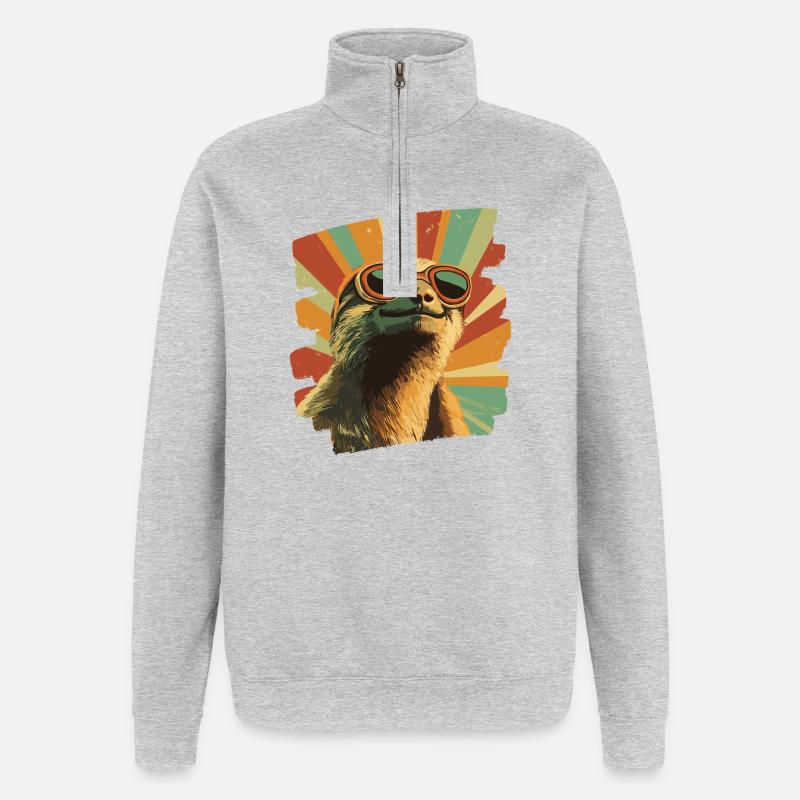 Faultier Retro - Quarter-Zip-Sweatshirt - Grau meliert