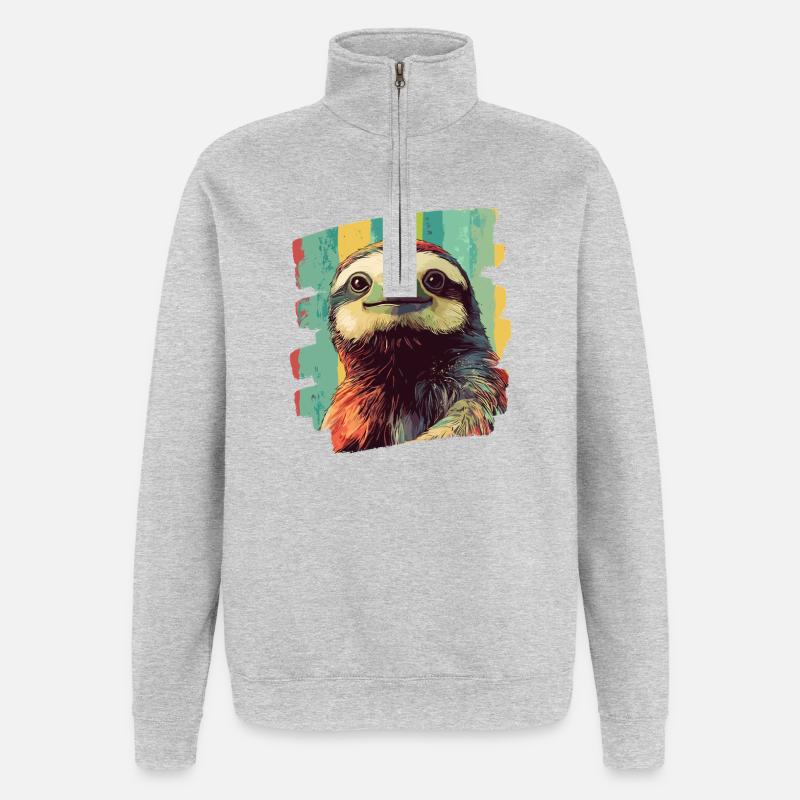 Faultier Retro - Quarter-Zip-Sweatshirt - Grau meliert