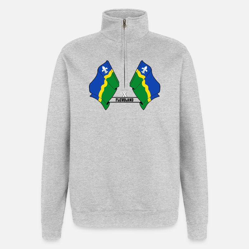 Zwei Flaggen mit dem Text FLEVOLAND - Quarter-Zip-Sweatshirt - Grau meliert