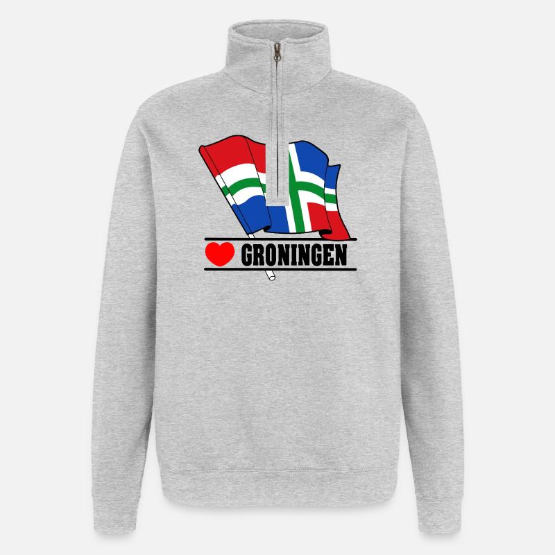 Drapeau Groningue au cœur de GRONINGEN - Sweat à zip 1/4 - gris chiné