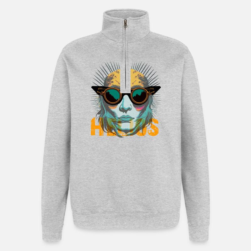 Hélios, déesse du soleil - Sweat à zip 1/4 - gris chiné