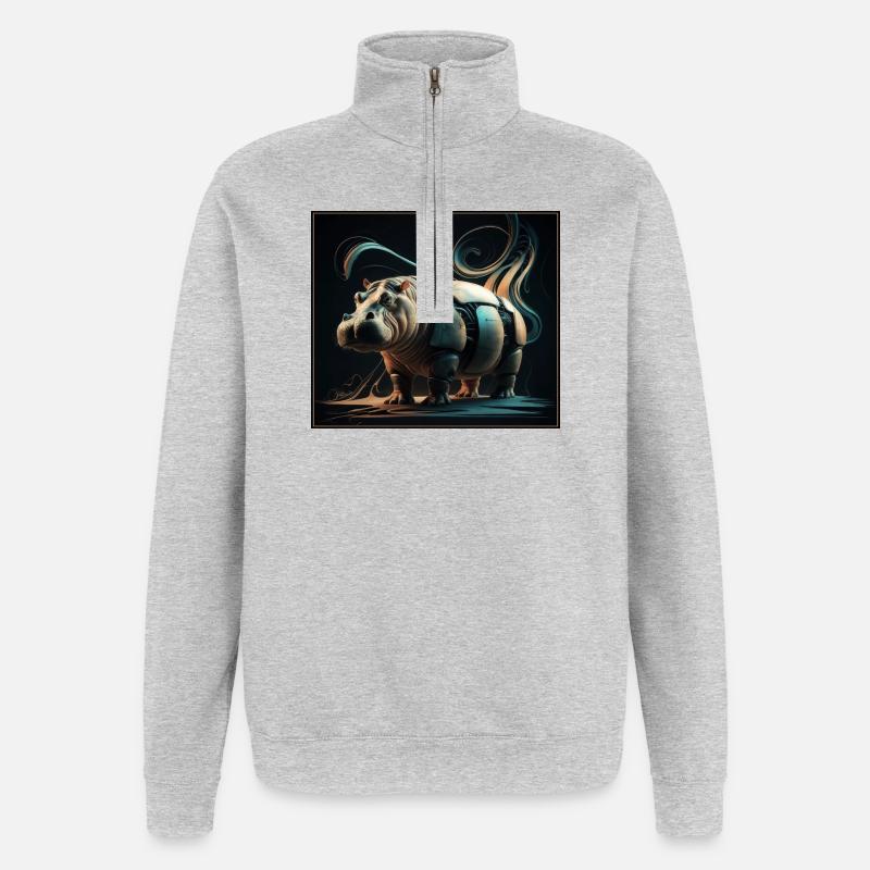 Mechanisches Flusspferd - Quarter-Zip-Sweatshirt - Grau meliert