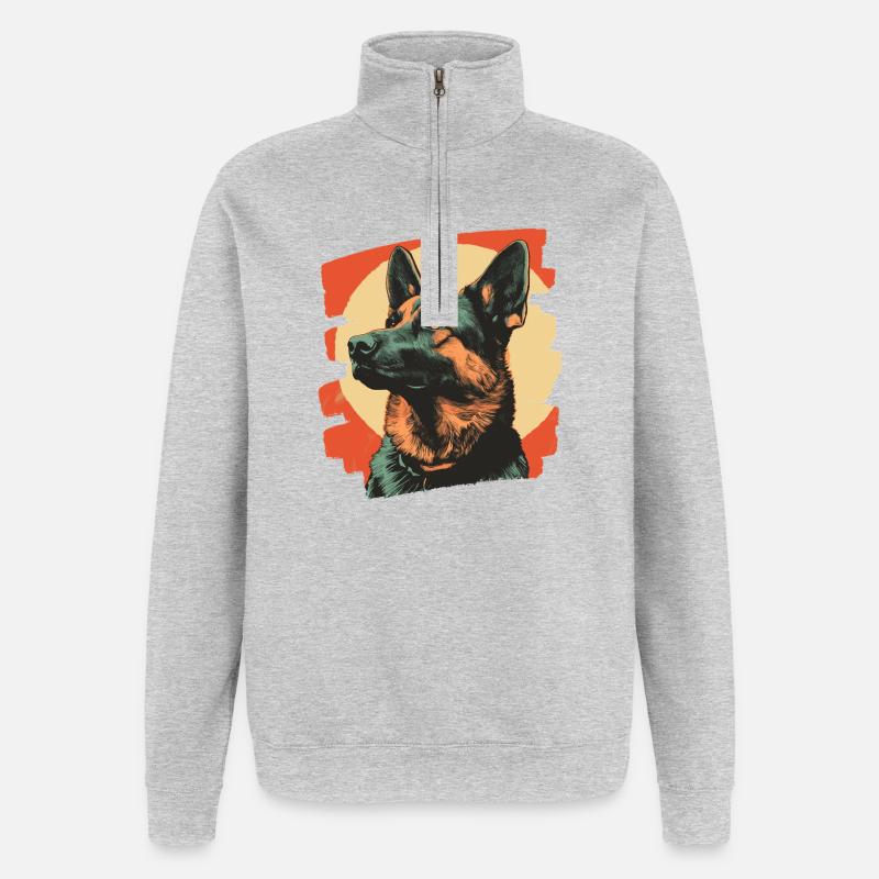 Schäferhund Retro - Quarter-Zip-Sweatshirt - Grau meliert