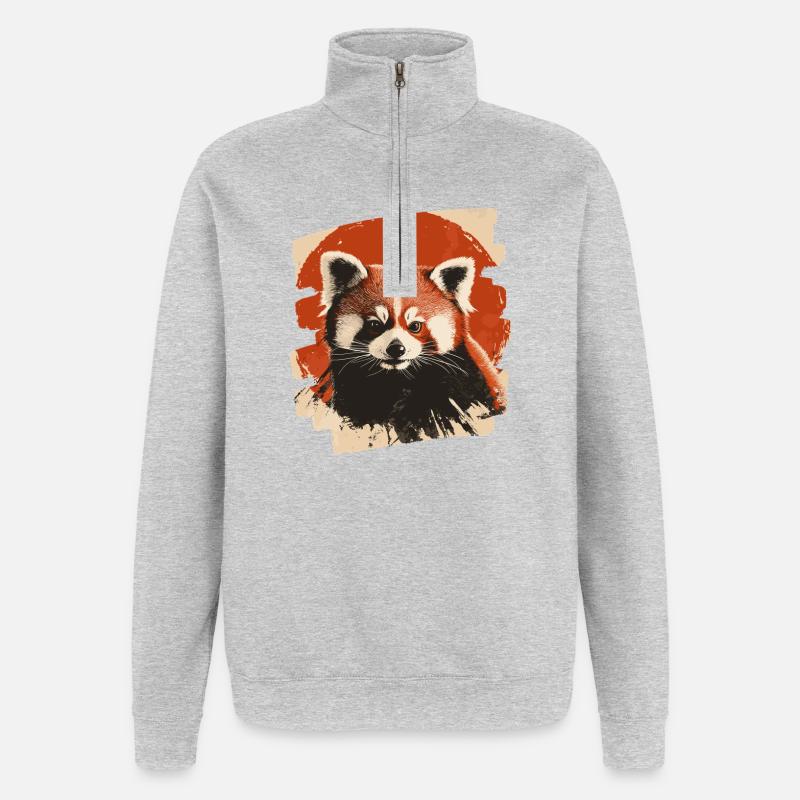 Roter Panda - Quarter-Zip-Sweatshirt - Grau meliert