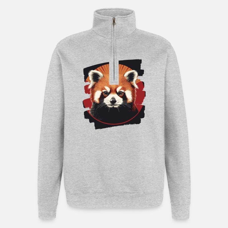 Roter Panda Retro - Quarter-Zip-Sweatshirt - Grau meliert