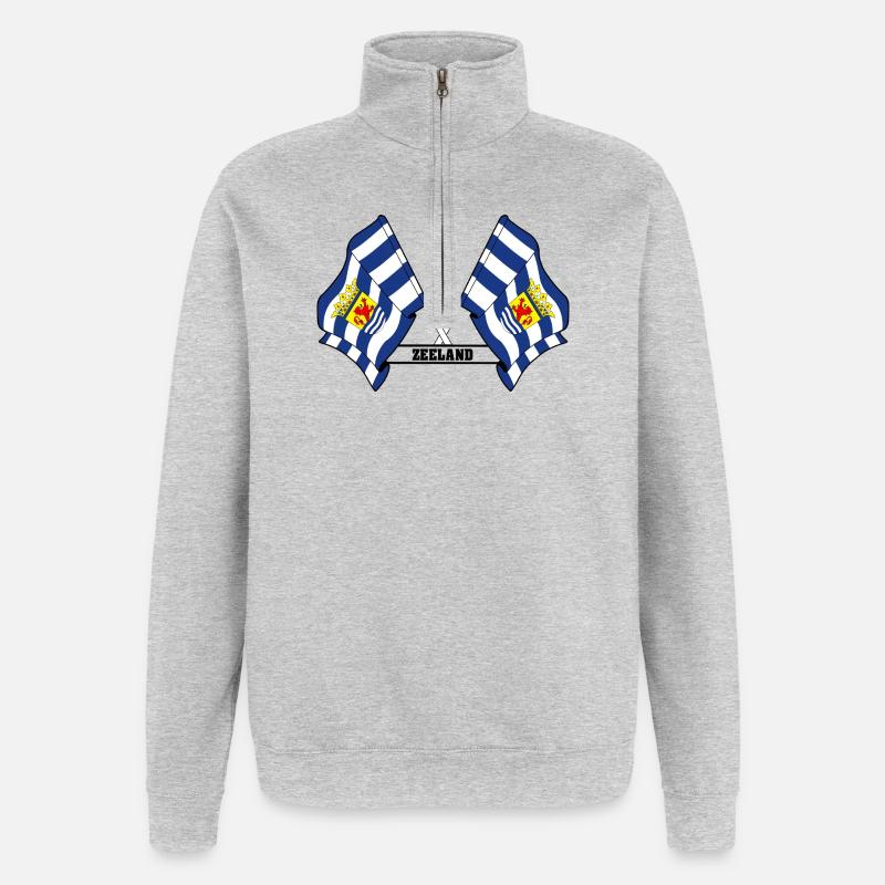 Two flags text ZEELAND - Quarter-Zip Sweatshirt - heather grey