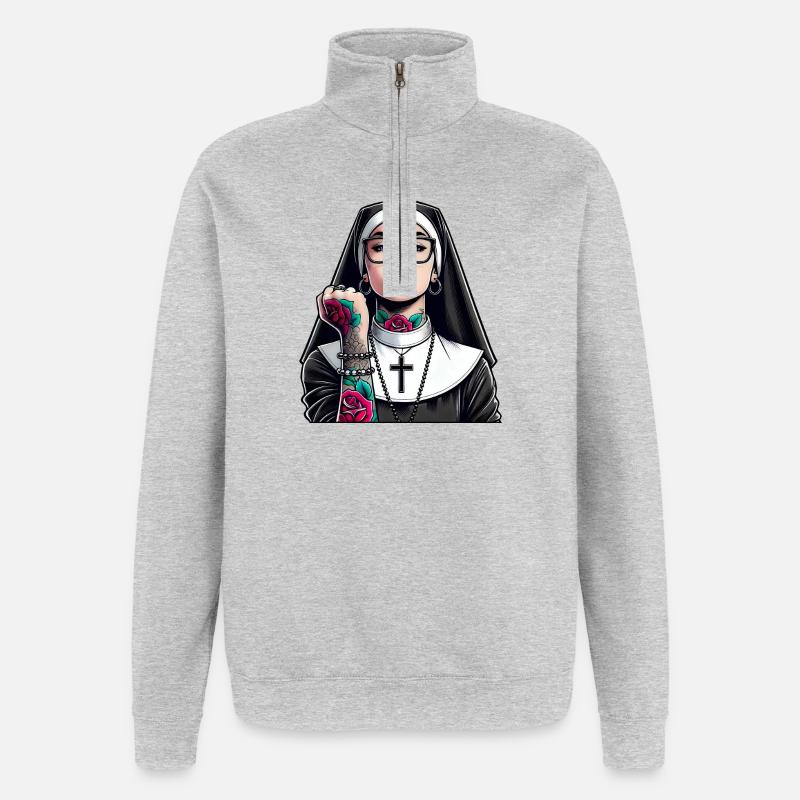 Religieuse avec tatouage - Sweat à zip 1/4 - gris chiné