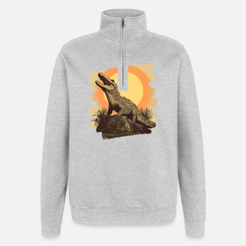 Crocodile Rétro - Sweat à zip 1/4 - gris chiné